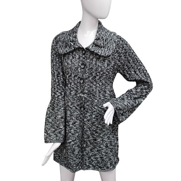 Style & Co. Marled Black & White Knit Sweater Size Large Long Bell Sleeves - Picture 1 of 12